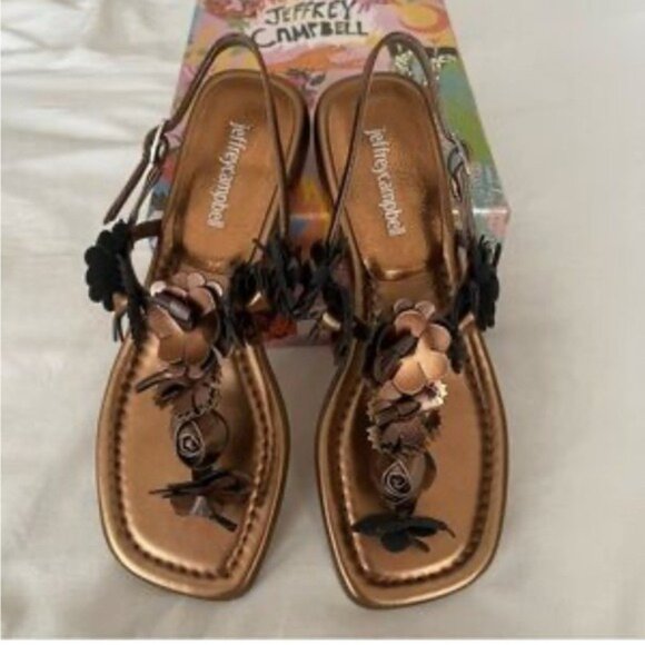 Jeffrey Campbell Copper Floral Embellished Sandals Women’s Size 9 - Picture 1 of 10